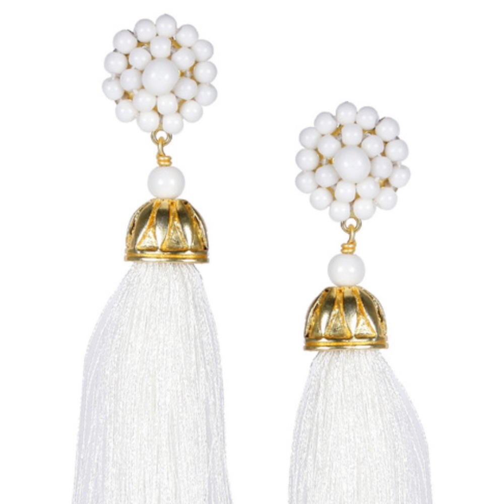 NWT Lisi Lerch White Coco Tassle Earrings